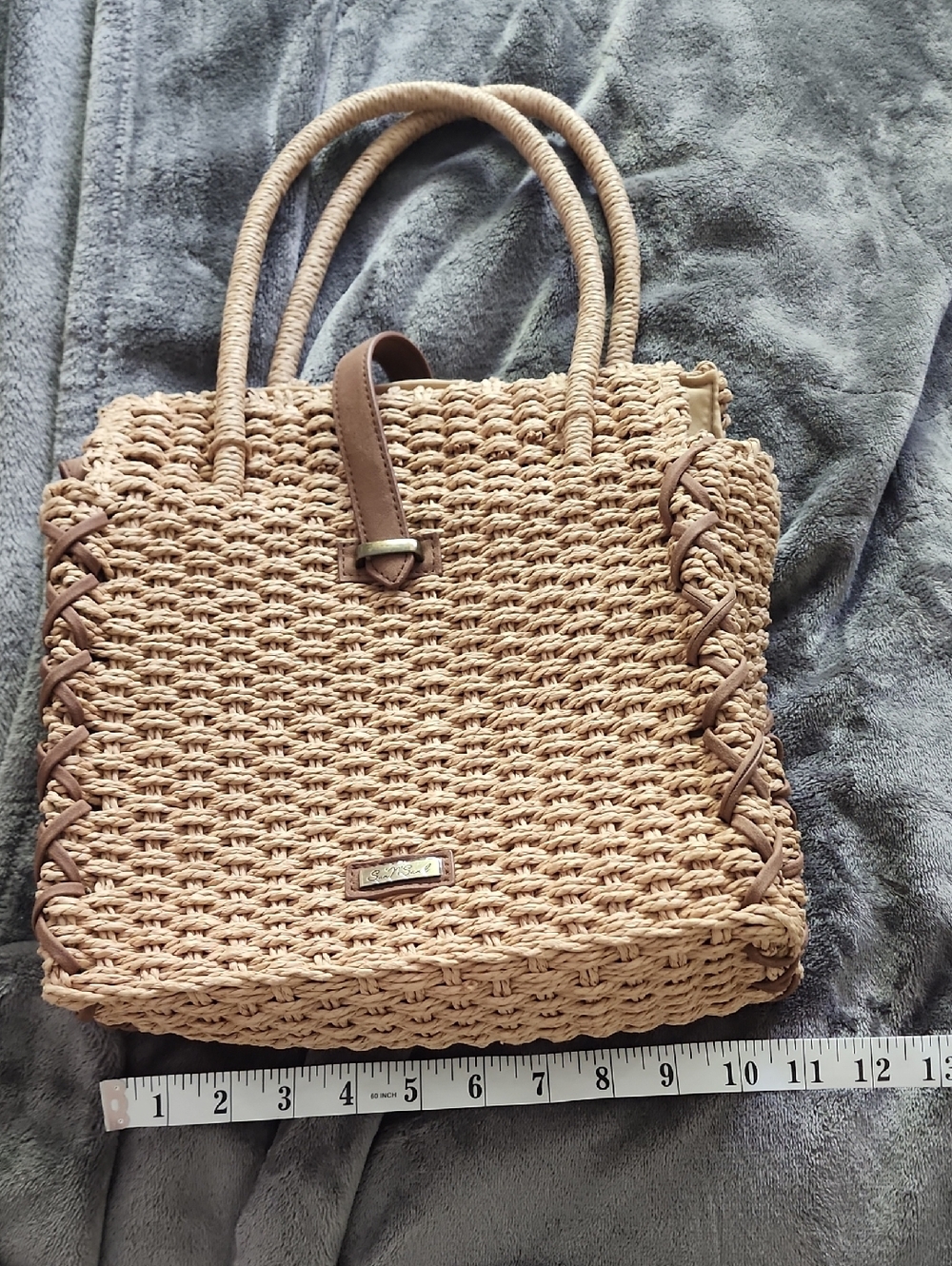 Woven Straw Tote with Tan Trim - Neutral Beach & Everyday Bag